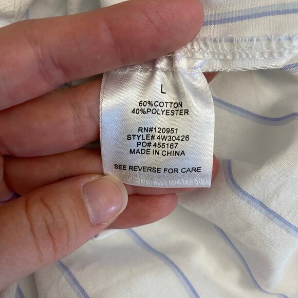 Olive + Oak Shirt L White Blue Pinstripe Button Down Oversized Blouse - Picture 6 of 7